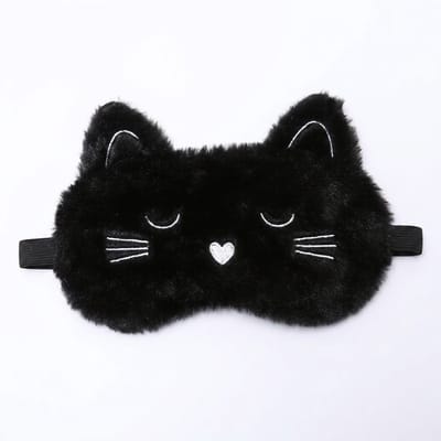 Zwart kat slaap masker oog masker dames en heren – pluche slaapmasker met kat gezicht, oortjes en geborduurde details, bedekkend oog masker met elastische band voor slapen, reizen en rustmomenten