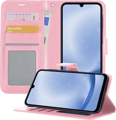 Hoesje - Geschikt voor Samsung Galaxy A25 - Luxe Bookcase - Walletcase Hoes - Portemonnee - Cover - Telefoonhoes - Lichtroze
