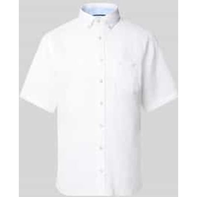 Fynch-Hatton Overhemd Premium Short Sleeve Linnen Button-Down Wit / male