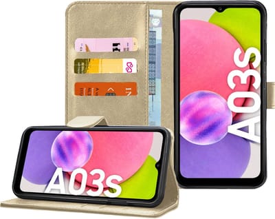 Hoesje geschikt voor Samsung Galaxy A03s - Bookcase Portemonnee Hoes Goud