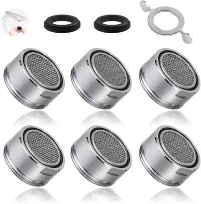 Complete Set van 6 Stuks Kraanfilters met RVS Zeef, Inclusief Afsluitring en Sleutel voor Keuken en Badkamer M24 Draad