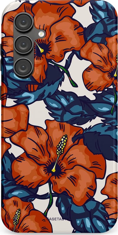 Casetastic hoesje geschikt voor Samsung Galaxy S23 FE - Dubbellaagse bescherming - Exotische paradijs - Fashion Case - Terracotta Donkerblauw Bruin Donkergrijs