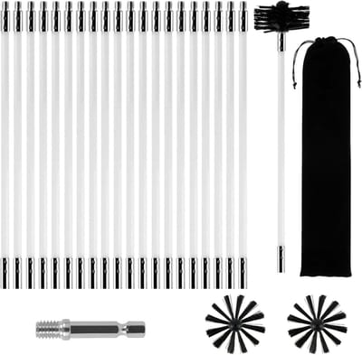 VH Supplies® Schoorsteenveegset - Schoorsteenreinigingsset - Schoorsteenveger - 24-delig - Wit met zwart
