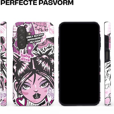 Casetastic hoesje geschikt voor Samsung Galaxy A26 - Dubbellaagse bescherming - Roze Y2K Pop Teen Girly Cash Diva Collage - Fashion Case - Grijs Donkergrijs Wit Lichtroze