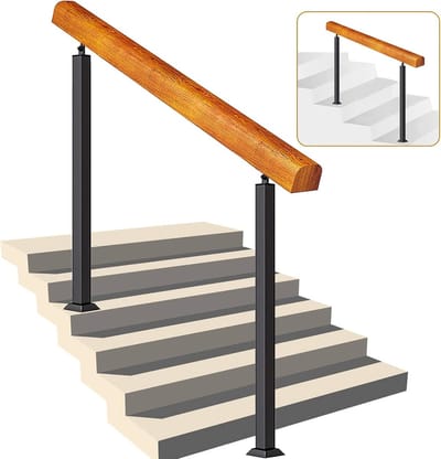 Trapleuning Set - Houten Balustrade - Veiligheid Buiten - Verstelbare Hoogte - 95cm Hoog - Houtkleur