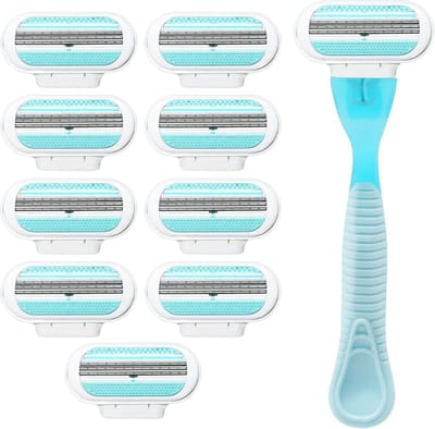 Set van 10 Vervangende Scheermesjes voor Dames met 3 Beschermende Pads voor een Zachte Scheerbeurt, Geschikt voor een Soepele Huid zonder Irritatie