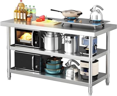Werktafel RVS - Keukenwerkblad - Voedselbereiding - Verstelbare poten - 60x60 cm - Zilver