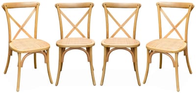 sweeek - Set van 4 vintage rubberhouten bistrostoelen, zitting van rotan, stapelbaar - belleville