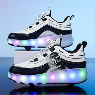 Wegloop Schoenen Jongens en Meisjes Dubbel Wiel Vier Wiel Katrol Schaatsen Volwassene Hoge Waarde Vervorming Schoenveter Licht Kan Gaan 40 gray