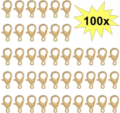 100x Karabijn Sluitingen - Karabijnsluitingen - Karabijnhaakjes - Goudkleurig - 12mm - 100 Stuks