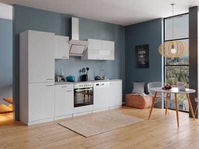 Goedkope keuken 280  cm - complete keuken met apparatuur Malia  - Wit/Wit - soft close - keramische kookplaat - vaatwasser - afzuigkap - oven    - spoelbak