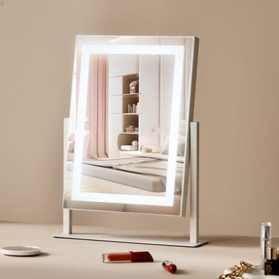 VEVOR Hollywood make-upspiegel met verlichting, cosmetische spiegel met 3 kleurverlichtingsstanden, make-upspiegel met led's en 5x vergrotende spiegel, slimme aanraakbediening, 360° draaibaar, 406x296mm