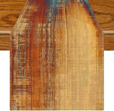 Tafelloper Blauw Oranje Retro Boerderij Decoratie Tafelmiddelpunt Moderne Kunst Schilderij Tafelloper Boho 33 x 183 cm voor Decoratie Lente Herfst Winter Binnen