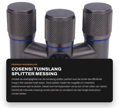 Dailygoods- Tuinslang Splitter - Volledig Koper - 1 Ingang/3 Uitgangen - Waterverdeler - Robuuste Constructie - Geschikt voor Tuin en Huishouden - Waterkraan Splitter