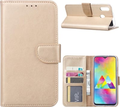 LuxeBass Hoesje geschikt voor Samsung Galaxy M20 Power - Bookcase Goud - portemonnee hoesje gsm hoesje - telefoonhoes - telefoonhoesjes