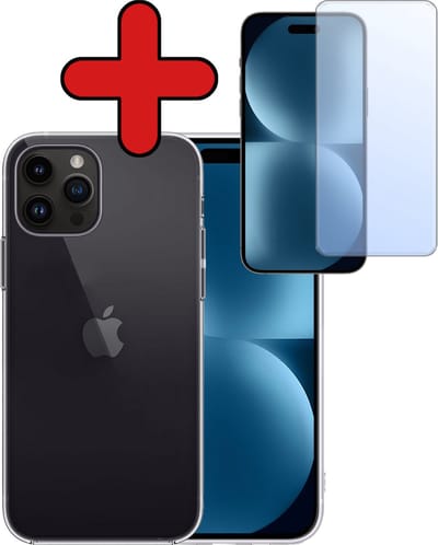 Hoesje - Met Screenprotector - Geschikt voor Apple iPhone 15 Pro - Sterk & Shockproof - Telefoon Hoes - Back Cover - Siliconen Case - Telefoonhoes - Transparant