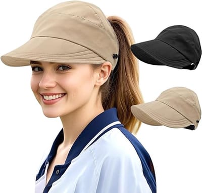 Zonnehoed dames-zonnehoed-zonnepet dames-buiten UV-beschermende zonnehoed met holle bovenkant - Verstelbare zomerhoed met brede rand voor vrouwen - Set van 2 (zonnehoed, gezichtsmasker van ijszijde) - Koffie