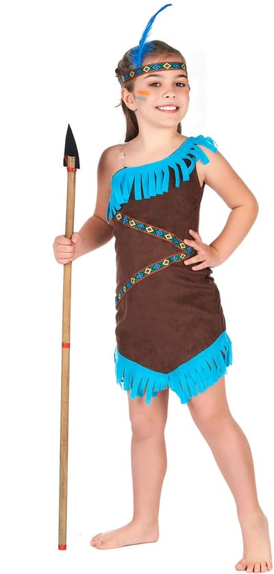 Vegaoo - Bruine met blauwe indianen outfit voor meisjes