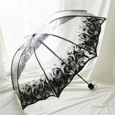 New Wave Edge Retro Transparante Paraplu PVC Drie Vouwende Boog Vlinder Roos Paraplu