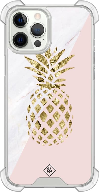 Casimoda® hoesje - Geschikt voor iPhone 12 Pro - Ananas - Shockproof case - Extra sterk - Siliconen/TPU - Roze, Transparant