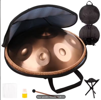 Professionele Handpan 22 Inch (55,88 cm) – Gouden Handpan Drum met Draagtas, Standaard, Mallet, Onderhoudsolie & Doek – Meditatie, Yoga, Sound Healing en Muziek