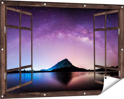 Gards Tuinposter Doorkijk Melkweg bij een Berg in Thailand - 120x80 cm - Tuindoek - Tuindecoratie - Wanddecoratie buiten - Tuinschilderij