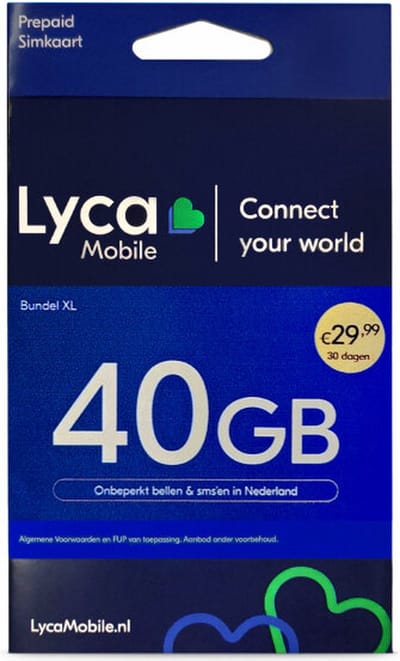Lycamobile Holland Bundel XL - 40GB data en onbeperkt bellen en sms'en in Nederland - 30 dagen