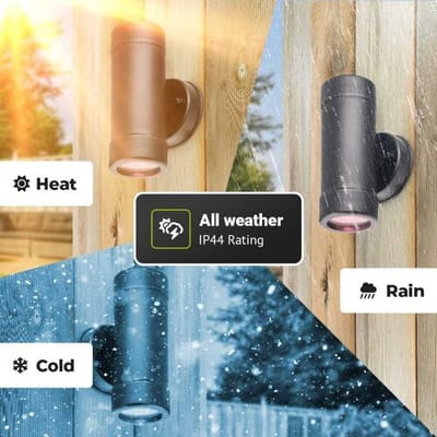 Otey - Smart LED Wandlamp Zwart - Up & Down Light - GU10 11 Watt 690 lumen - RGB WW - Wifi/Bluetooth - IP44 waterdicht - Voor binnen & buiten - Polycarbonaat