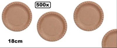 500x Kartonnen borden kraft 18cm - carnaval diner eten festival gebak bbq thema feest