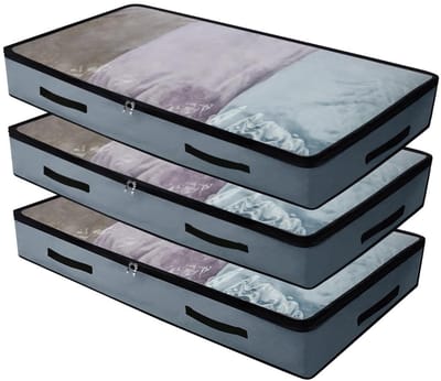 Dailygoods- Opbergzakken 3 stuks - Zachte Opbergzakken - Duurzaam Oxford - Transparant Deksel - Ademend en Stofdicht - Afmetingen 97 x 50 x 14 cm - Opbergtas