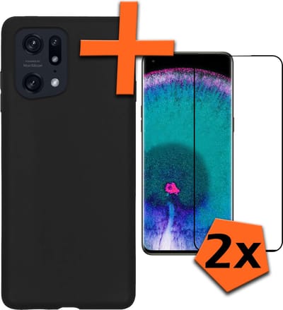 Hoes - Met 2x Screenprotector - Geschikt voor OPPO Find X5 - Sterk & Shockproof - Back Cover - Siliconen Case - Telefoon Hoes - Zwart