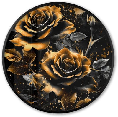 Poster in lijst Rond - Fotolijst 60x60 cm - Posters - Rozen - Goud - Zwart - Bloemen - Modern - Ronde posterlijst zwart - Decoratie - Wanddecoratie woonkamer - Muurdecoratie slaapkamer