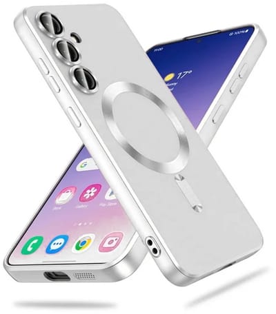 Casemania Hoesje Geschikt voor Samsung Galaxy S25 - Zilver - Matte Siliconen Back Cover - Geschikt voor MagSafe