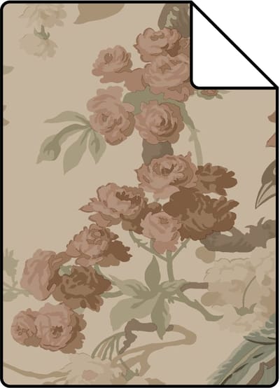 Proefstaal ESTAhome behang bloemen en vogels beige - 26.5 x 21 cm - 139808-S