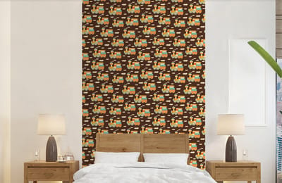 Behang - Fotobehang Patronen - Trein - Vintage - Kind - Jongens - Kinderen - Kids - Breedte 150 cm x hoogte 240 cm