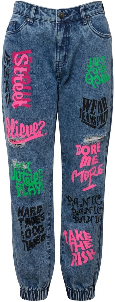 Angel of Style - Dames - Jeans kleurrijke print 5-pocket elastische zoom - Blauw denim - Maat 42