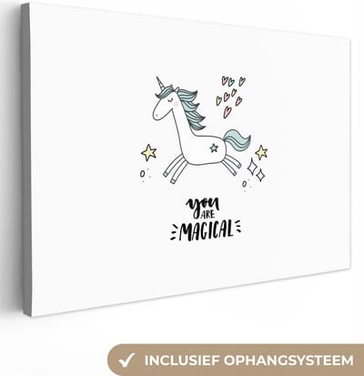 Schilderij voor kinderen - Wanddecoratie meisjes - Unicorn - Quotes - You are magical - Meisje - Kinderen - Kinderkamer decoratie - Canvas doek kids - 30x20 cm