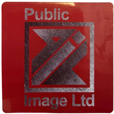Pil Public Image Ltd - Brushed Steel Logo & Text Sticker - Rood/Zilverkleurig