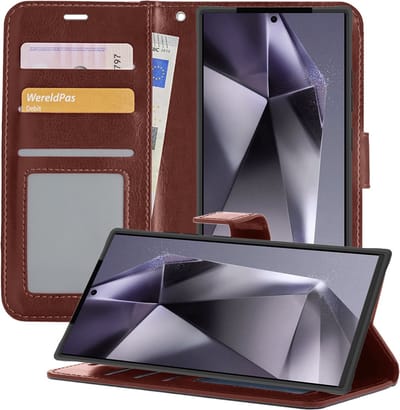 Hoesje - Geschikt voor Samsung Galaxy S24 Ultra - Luxe Bookcase - Walletcase Hoes - Portemonnee - Cover - Telefoonhoes - Bruin