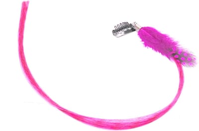 Festival/Ibiza haarclip met veer+lok roze