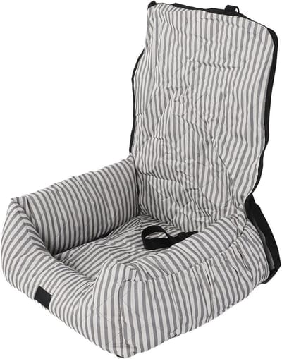 Hondenautostoel - Huisdier autostoel - Veilig reizen - Waterdicht en wasbaar - 45 x 38 x 15 cm - Grijs-wit gestreept