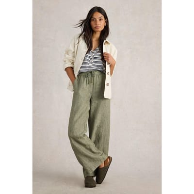 White Stuff Belle Linen Wide Leg Trouser Mid Green Maat: 18 REGULAR | Wijde Broeken Outlet | Dames | Groen