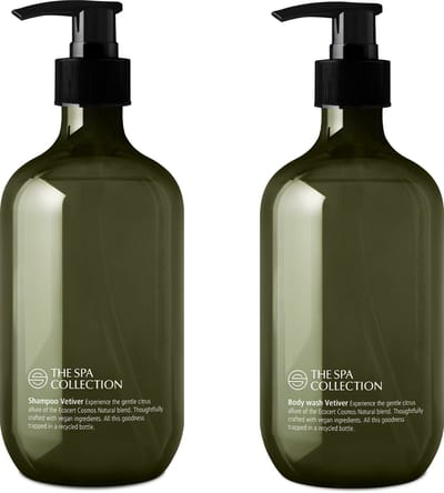 The Spa Collection Vetiver - Ecocert Cosmos Natural - Shampoo + Body Wash - 475 ml gerecyclede pompfles - Set van 2 stuks
