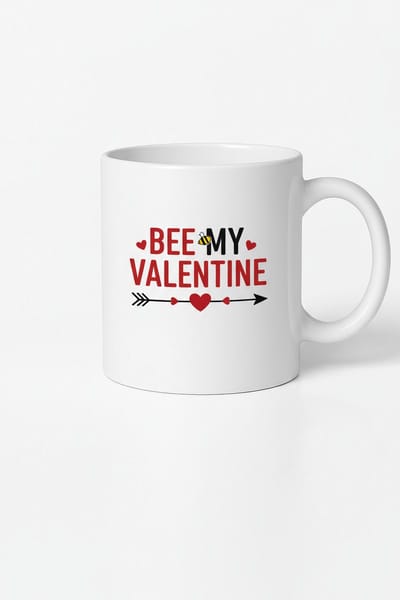 Bee My Valentine Mok | Romantisch Valentijn Cadeau met Lieve Bij & Harten Print | Unieke Keramische Koffiemok