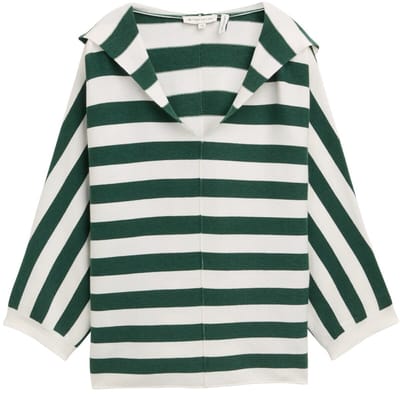 Tom Tailor - Gebreide trui met capuchon - Maat M - green melange block stripe
