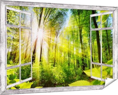 Gards Tuinposter Doorkijk Weg Omringd met Bomen in het Bos - 180x120 cm - Tuindoek - Tuindecoratie - Wanddecoratie buiten - Tuinschilderij