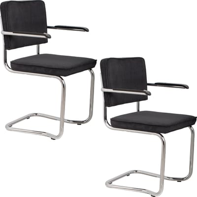 Zuiver Ridge Kink Rib Eetkamerstoelen Armleuning Zwart - Set van 2