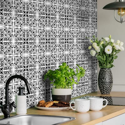 Zelfklevende tegelmuurstickers voor keuken en badkamer - 24 cementtegelstickers (Azulejos Carnita) - 24 stickers, 10x10cm