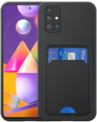 Geschikt voor Samsung Galaxy M31S Telefoonhoesje met TPU Pasjeshouder - Flexible Back Cover Case Siliconen TPU with Cardslot - Zwart - Smartphonica geschikt voor Samsung Galaxy M31s