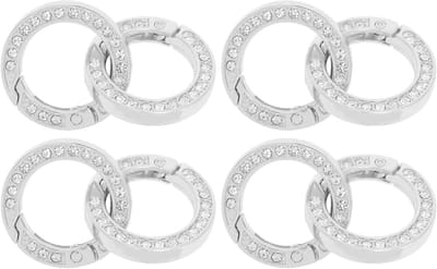 Set van 8 Ronde Carabiner Haken met Strass O-Ringen voor Rugzakken, Sleutelhangers en Handtassen, Zilver, 35 mm, Duurzaam en Multifunctioneel